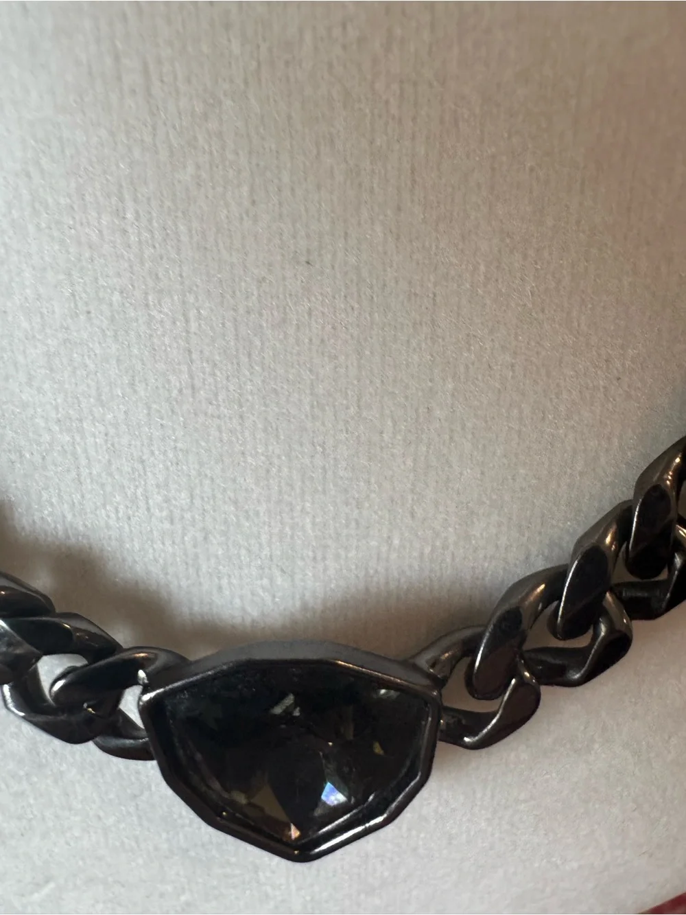 Givenchy Gunmetal Chain Necklace with Dark Gray Stones 16 inches